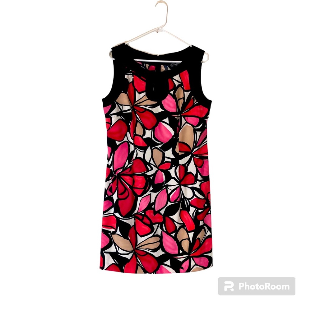 Jessica Howard Sleeveless Dress 16 Bold Floral Red Black White Knee Length 1X